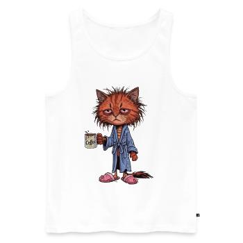 Chat Café Fatigué - Débardeur bio Premium Homme - blanc - Devant - Michal (187cm)