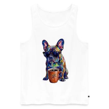 Cool French Bulldog with Coffee - Men's Premium Organic Tank Top - white - Front - Michal (187cm)