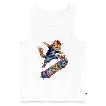 Coole Skater Katze auf Skateboard-Aquarell Design - Männer Premium Bio Tank Top - Weiß - Vorne - Michal (187cm)