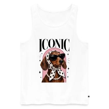 Dackel mit Sonnenbrille, Kopftuch & Perlenkette - Männer Premium Bio Tank Top - Weiß - Vorne - Michal (187cm)