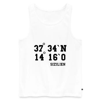 Sizilien Koordinaten Italien Urlaub Sicilia Idee - Männer Premium Bio Tank Top - Weiß - Vorne - Michal (187cm)