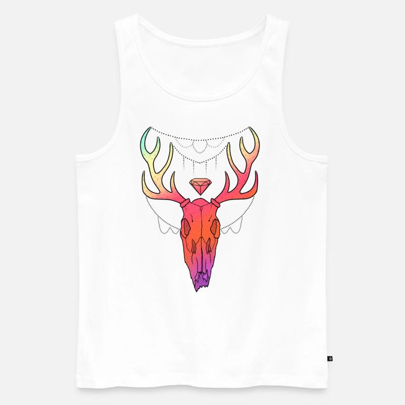 Hirschgeweih Schädel Lineart-Design - Männer Premium Bio Tank Top - Weiß