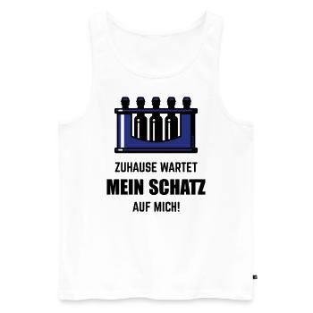 XZuhause Wartet Mein Schatz Auf Mich! (Blau) - Männer Premium Bio Tank Top - Weiß - Vorne - Michal (187cm)