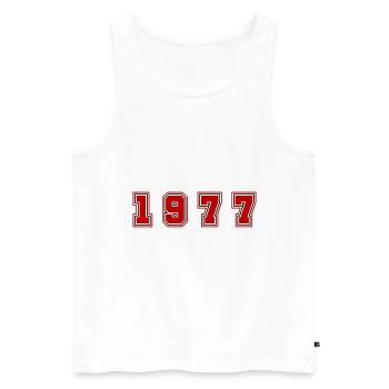 Numéro de l’année 1977 - Débardeur bio Premium Homme - blanc - Devant - AI Model Male 178 light (178cm)