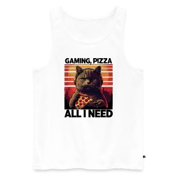 Funny Cats Gaming Pizza Gamer Gamer Gaming - Men's Premium Organic Tank Top - white - Front - Michal (187cm)