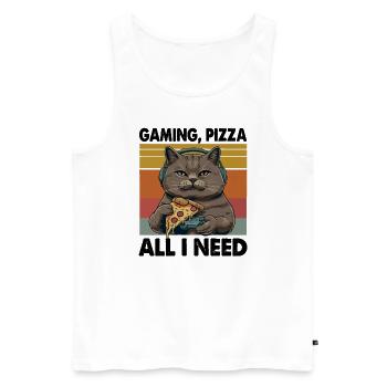 Funny Cats Gaming Pizza Gamer Gamer Gaming - Men's Premium Organic Tank Top - white - Front - Michal (187cm)