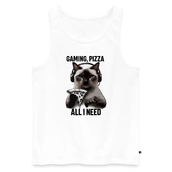 Funny Cats Gaming Pizza Gamer Gamer Gaming - Men's Premium Organic Tank Top - white - Front - Michal (187cm)