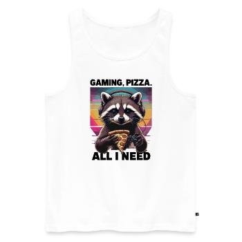 Funny Raccoon Gaming Pizza Gamer Gamer Gaming - Men's Premium Organic Tank Top - white - Front - Michal (187cm)
