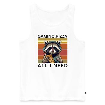 Funny Raccoon Gaming Pizza Gamer Gamer Gaming - Men's Premium Organic Tank Top - white - Front - Michal (187cm)
