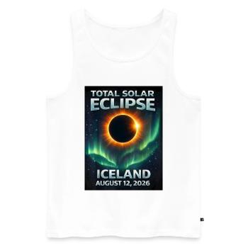 Éclipse solaire totale Islande 2026 Reykjavik - Débardeur bio Premium Homme - blanc - Devant - AI Model Male 178 light (178cm)
