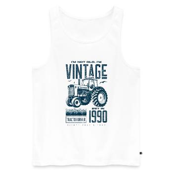 Tracteur Vintage Farmer Anniversaire Né En 1990 - Débardeur bio Premium Homme - blanc - Devant - Michal (187cm)