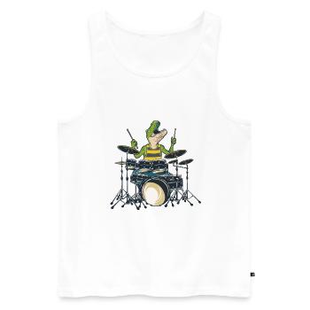Funny Dinosaur with a Drum Set Schlagzeuger - Männer Premium Bio Tank Top - Weiß - Vorne - AI Model Male 178 light (178cm)