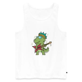 Little T-Rex Dino plays rock guitar - Men's Premium Organic Tank Top - white - Front - Michal (187cm)