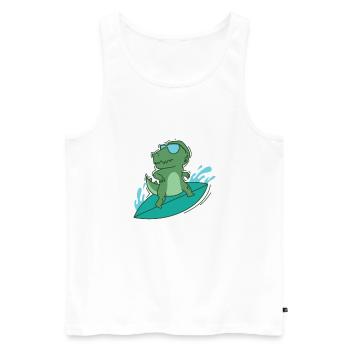 Dino surfe sur un animal reptile dinosaure cool - Débardeur bio Premium Homme - blanc - Devant - AI Model Male 178 light (178cm)