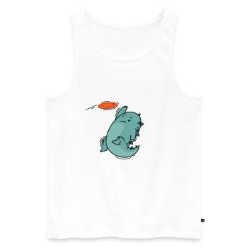 Dino plays Frisbee Dinosaur Reptile - Men's Premium Organic Tank Top - white - Front - Michal (187cm)