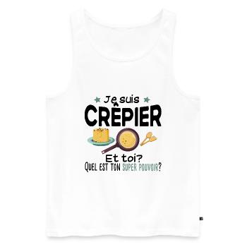 Crêpier Crêpe Super Pouvoirs Cadeau Humour Gaufre - Débardeur bio Premium Homme - blanc - Devant - Michal (187cm)