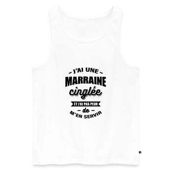 J'AI UNE MARRAINE CINGLÉE - Débardeur bio Premium Homme - blanc - Devant - Michal (187cm)