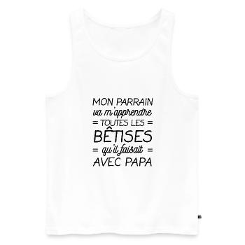 MON PARRAIN VA M'APPRENDRE LES BÊTISES - Débardeur bio Premium Homme - blanc - Devant - Michal (187cm)