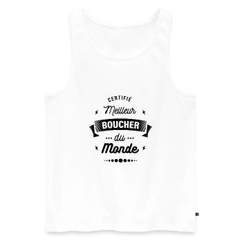 CERTIFIÉ MEILLEUR BOUCHER DU MONDE - Débardeur bio Premium Homme - blanc - Devant - Michal (187cm)