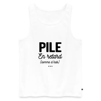 PILE EN RETARD COMME D'HAB - Débardeur bio Premium Homme - blanc - Devant - Michal (187cm)