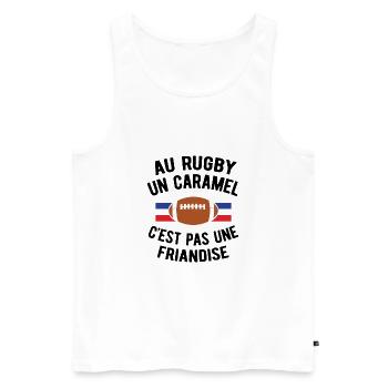 AU RUGBY UN CARAMEL C'EST PAS UNE FRIANDISE - Débardeur bio Premium Homme - blanc - Devant - Michal (187cm)
