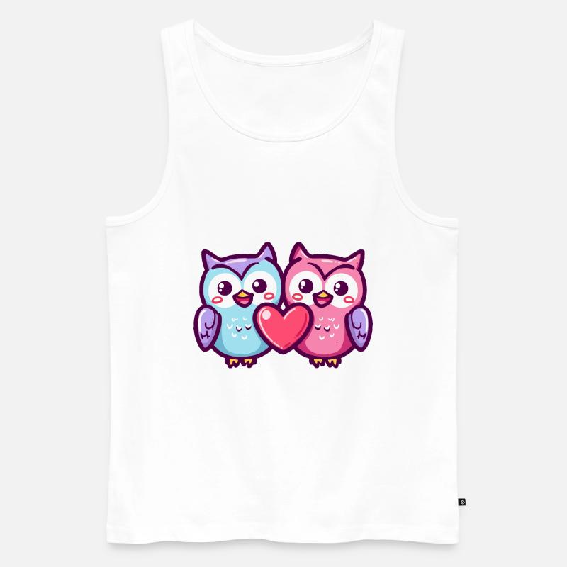 Eule Comic Paar Liebe - Männer Premium Bio Tank Top - Weiß