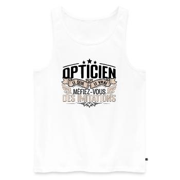 Opticien cadeau Opticien le vrai Opticien - Débardeur bio Premium Homme - blanc - Devant - Michal (187cm)