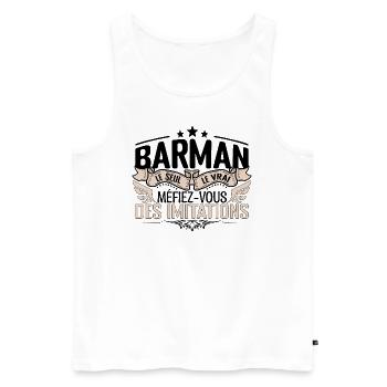 Barman cadeau Barman le vrai Barman - Débardeur bio Premium Homme - blanc - Devant - AI Model Male 178 light (178cm)