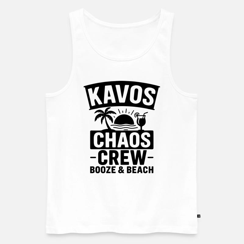 Kavos Chaos Crew – Schnaps & Strand - Männer Premium Bio Tank Top - Weiß