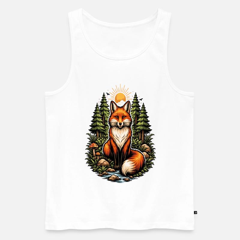 Fuchs im Wald bei Sonnenaufgang - Männer Premium Bio Tank Top - Weiß