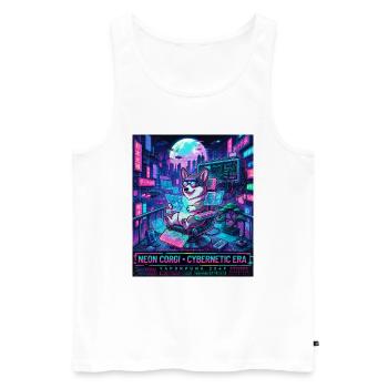 Neon Corgi Cybernetic Era Vaporpunk 2049 - Men's Premium Organic Tank Top - white - Front - Michal (187cm)