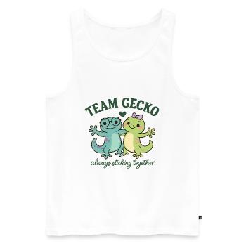Gecko Shirt - team gecko always sticky together - Men's Premium Organic Tank Top - white - Front - AI Model Male 178 light (178cm)