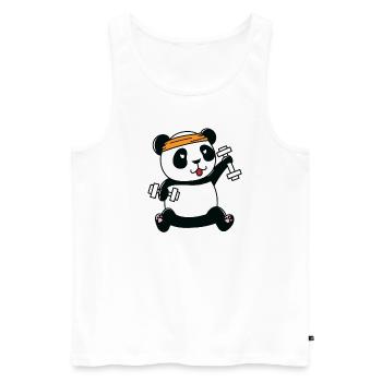 Panda bear trained with dumbbells - Men's Premium Organic Tank Top - white - Front - AI Model Male 178 light (178cm)