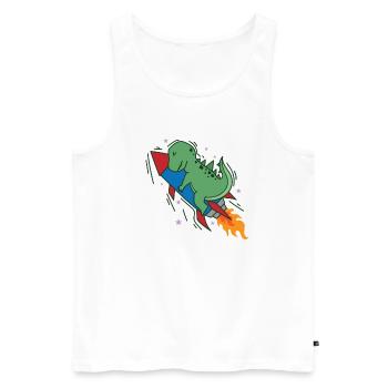 Dino on a Rocket Dinosaur Reptile - Men's Premium Organic Tank Top - white - Front - Michal (187cm)