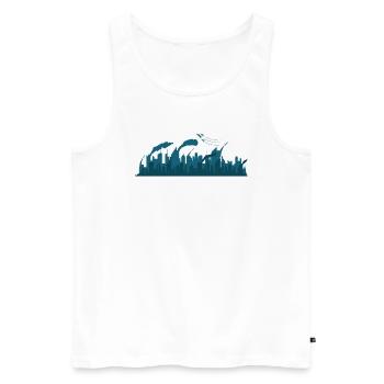 Skyline devant l’industrie et la ville des fusées - Débardeur bio Premium Homme - blanc - Devant - AI Model Male 178 light (178cm)