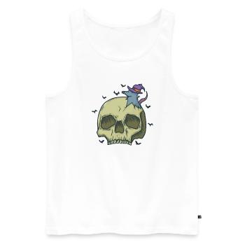 Crâne en os d’Halloween avec souris sorcière - Débardeur bio Premium Homme - blanc - Devant - AI Model Male 178 light (178cm)