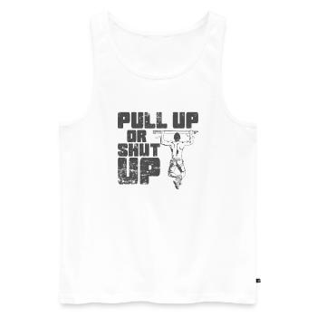 Pull up or shut up Calisthenics Fitness - Männer Premium Bio Tank Top - Weiß - Vorne - AI Model Male 178 light (178cm)