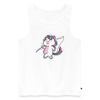 La licorne veut aller à la pêche Créatures mythiques Sport - Débardeur bio Premium Homme - blanc - Devant - Michal (187cm)