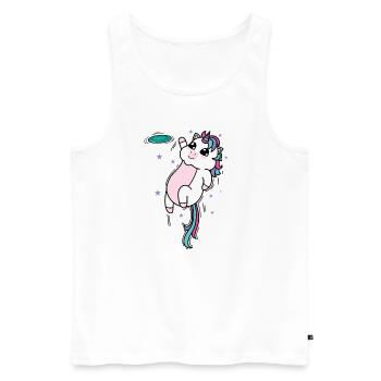 Licorne avec Frisbee Créatures Mythiques Sport - Débardeur bio Premium Homme - blanc - Devant - Michal (187cm)