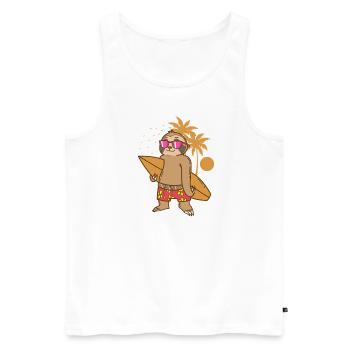 Faultier am Strand mit Surfbrett faul - Männer Premium Bio Tank Top - Weiß - Vorne - Michal (187cm)