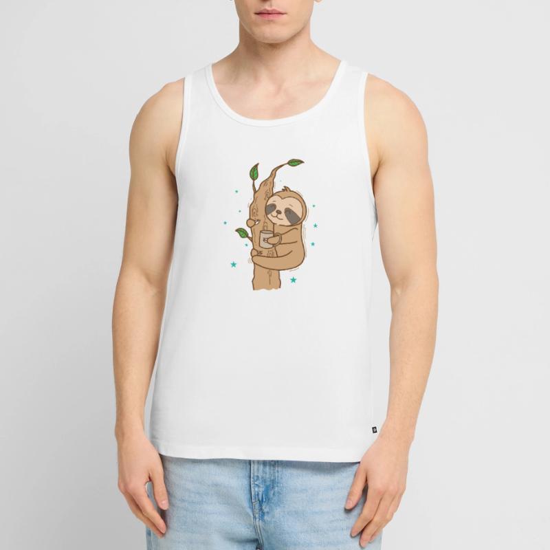 Faultier mit Tasse Tee oder Kaffee faul Männer Premium Bio Tank Top