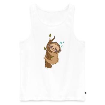 Faultier hört Musik am Baum faul - Männer Premium Bio Tank Top - Weiß - Vorne - Michal (187cm)