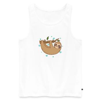 Sloth hangs happily on branch lazy - Men's Premium Organic Tank Top - white - Front - AI Model Male 178 light (178cm)