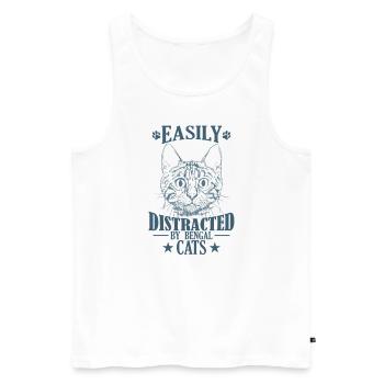 Facilement distrait par le chat du Bengale Chat domestique - Débardeur bio Premium Homme - blanc - Devant - AI Model Male 178 light (178cm)