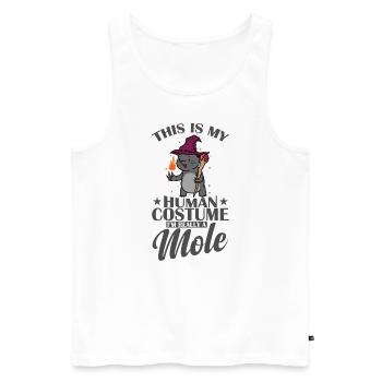 Ceci est mon costume humain Je suis un niveau taupe - Débardeur bio Premium Homme - blanc - Devant - AI Model Male 178 light (178cm)