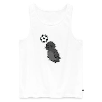 Taupe jouant au football Animal Earthen Mound - Débardeur bio Premium Homme - blanc - Devant - AI Model Male 178 light (178cm)