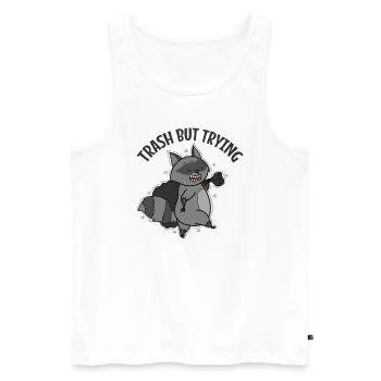 Trash mais essayant Raccoon Nocturnal - Débardeur bio Premium Homme - blanc - Devant - AI Model Male 178 light (178cm)