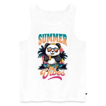 Été, Panda, Ours, Bière, Plage, Mer, Palmiers, Fête - Débardeur bio Premium Homme - blanc - Devant - Michal (187cm)