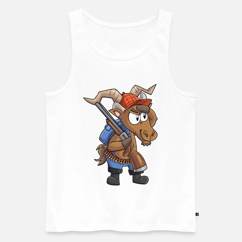 Steinbock Jäger / Steinbock mit Jagdgewehr - Männer Premium Bio Tank Top - Weiß