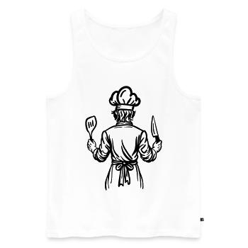 Father’s Kitchen Soul – Chef Line Art Design - Männer Premium Bio Tank Top - Weiß - Vorne - AI Model Male 178 light (178cm)